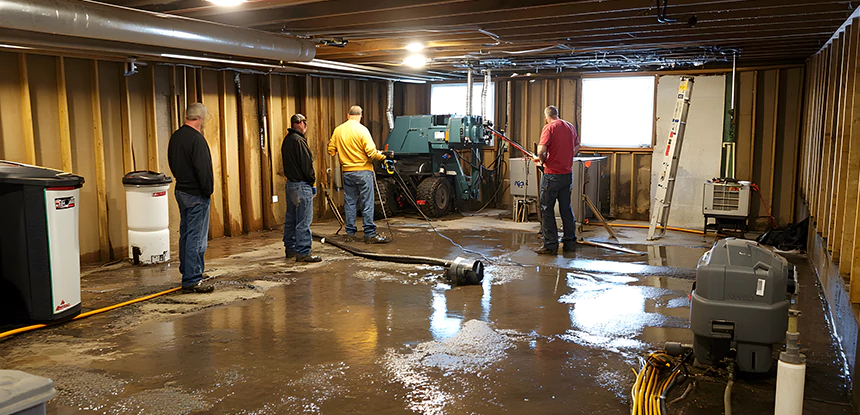 Cleaning Sewage From Basement Floor in Bowdon
